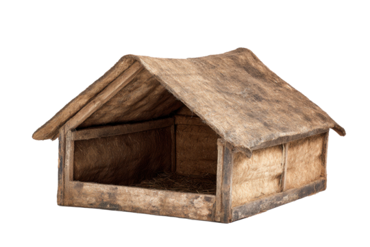 Rustic Thatched Animal Shelter on Transparent Background