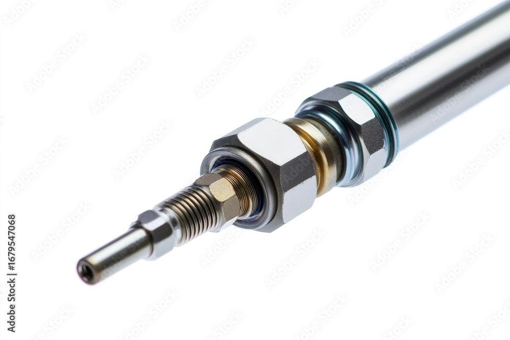 Poster close up of a meticulously crafted oxygen sensor, showcasing precision engineering and metallic comp