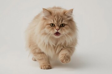 Cream Persian cat walking studio background