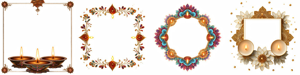 Elegant festive frame for diwali design and decoration, clipart collection, vector, icons isolated on transparent background