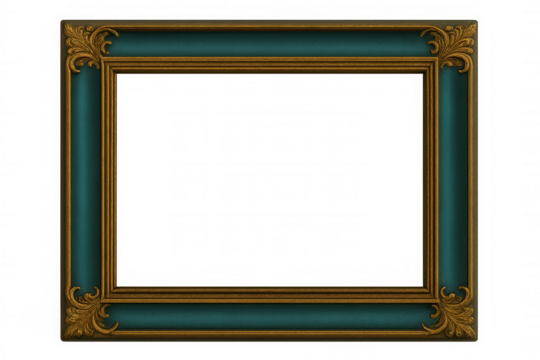 Classic gold and teal ornate frame, featuring a transparent background for easy placement and customization