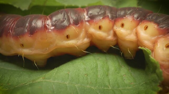 Panoramic shot of the goat moth larva (Cossus cossus) in its natural habitat.