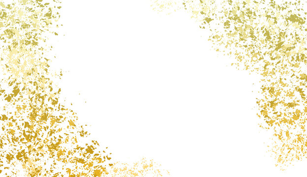 Gold sparkle splatter border . Gold Foil Frame Gold brush stroke on transparent background.