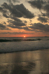 a very beautiful sunset on the beach