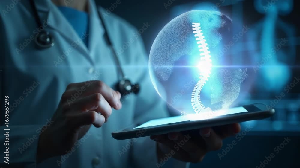 Poster a scientist works on a tablet computer in a laboratory setting, useful for medical or technology-rel