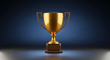 A golden trophy with handles on a dark background symbolizing victory and achievement in competition