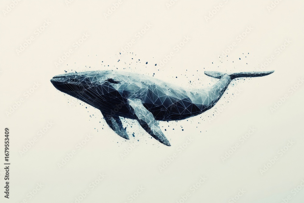 Poster geometric whale design, showcasing a minimalist and modern aesthetic with interconnected lines and p