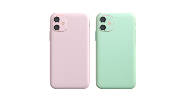 Pastel smartphone pair, isolated on transparent background