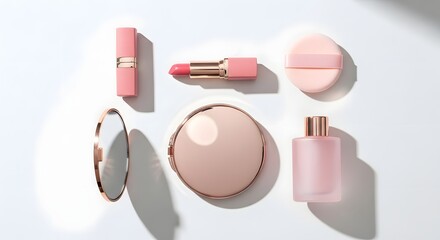 Pink and Gold Cosmetic Products Laying on a White Surface