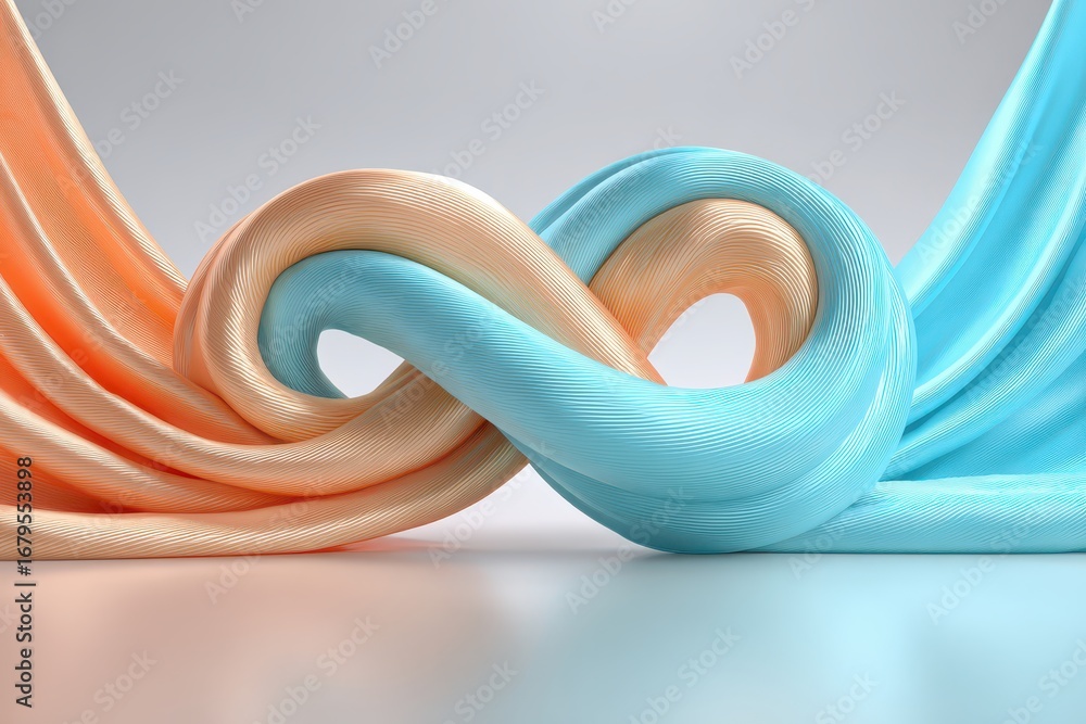 Poster abstract infinity loop design with two intertwined flows in blue and orange with a sleek, modern aes