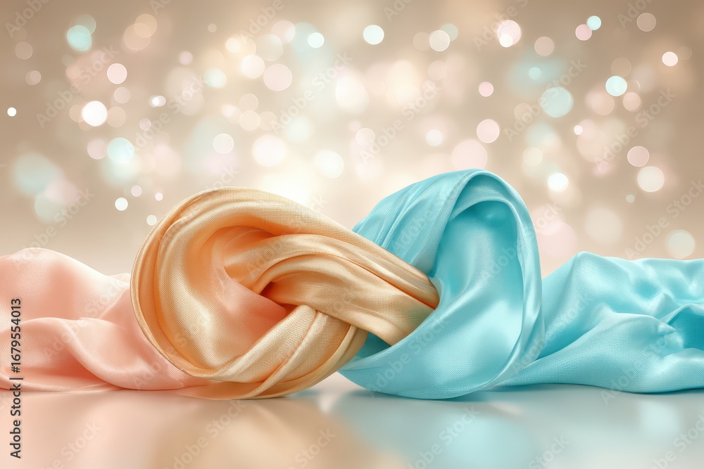 Poster elegant intertwined silk fabrics in pastel colors with a bokeh background create a luxurious and dre
