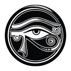 A striking silhouette of the Eye of Horus, the ancient Egyptian symbol of protection, health, and power, with bold lines representing wisdom, vision, and divine guardianship.
