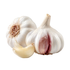 Obraz premium whole garlic bulb, characterized by its layered skin, isolated on transparent background
