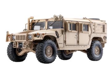 Desert Tan Military Humvee on Transparent Background