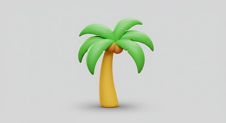 Whimsical 3D Rendered Palm Tree with Vibrant Green Fronds and Yellow Trunk