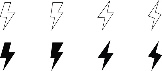 A Set of Lightning Icons Set – Power, Electricity, Energy, Charging Symbols