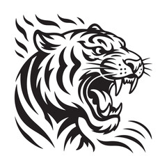Obraz premium Black and white tiger head roaring tribal design aggressive