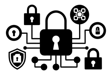 Black Silhouette Digital Security Lock Symbol Vector Illustration Isolated on White