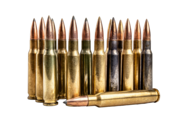 Brass Rifle Bullets Row on Transparent Background