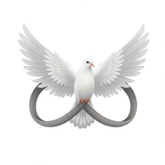 Obraz premium Isolated White Dove with Spread Wings and Gray Infinity Symbol on White Background