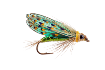 Green Teal Artificial Fly Fishing Lure on Transparent Background