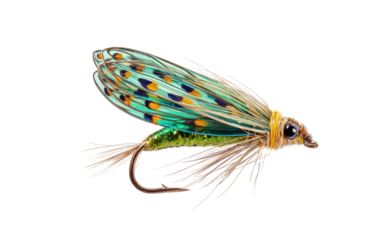 Green Teal Artificial Fly Fishing Lure on Transparent Background