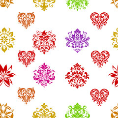 Multicolor Damask and Heart Pattern 