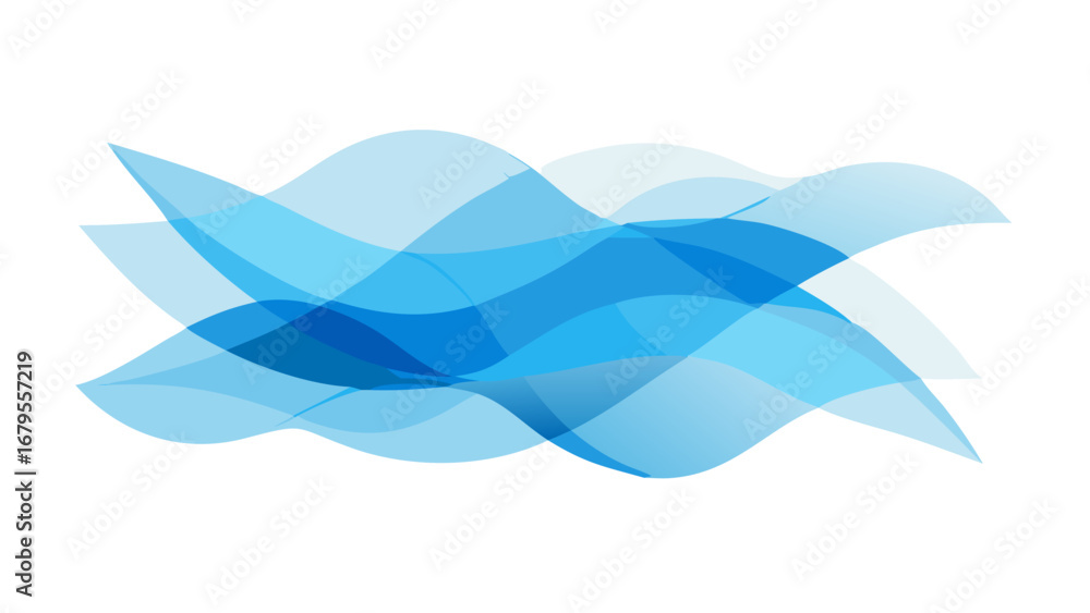 Poster abstract flowing waves of translucent blue and white creating a dynamic and modern artistic composit