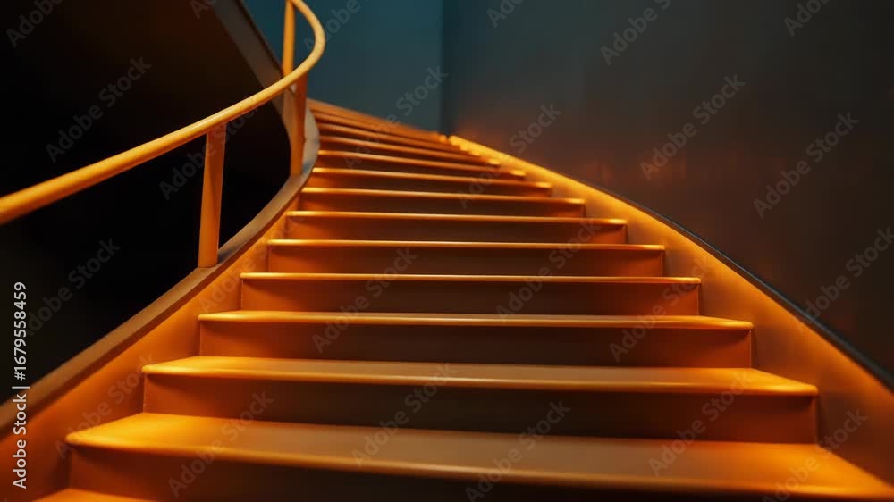 Poster a close-up view of a stairway inside a building, suitable for use in architecture or interior design