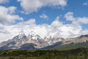 View of the mountain landscape in the national park Torres del Paine, Patagonia, Chile, South America