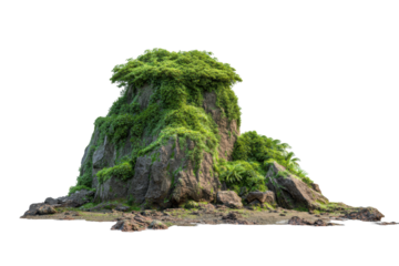 Green Rocky Island on Transparent Background