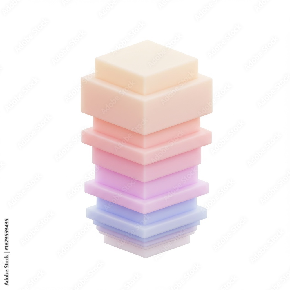 Poster pastel geometric stack of cubes in gradient arrangement on a white background