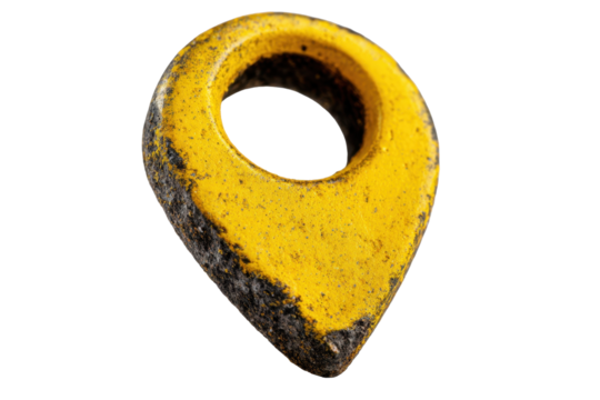 Worn Yellow Map-Pin Marker with Central Hole on Transparent Background - Powered by Adobe