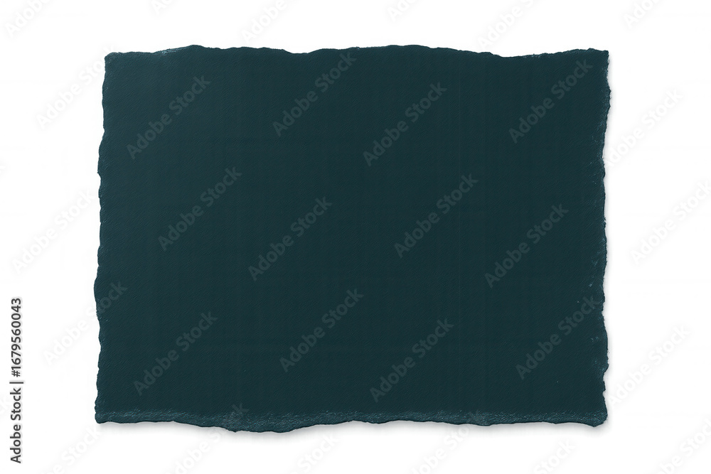 Poster ripped piece of dark green textured paper with torn edges, isolated on a transparent background, cre