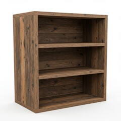 Rustic Wooden Shelf Unit with Three Shelves on White Background Storage