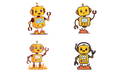Obraz premium Cute cartoon robot character illustration set with futuristic design and playful expressions 