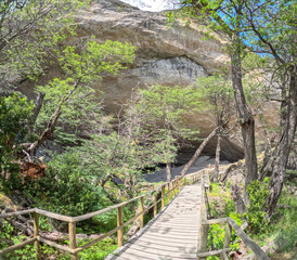 Milodon caves in Chile Natales historical monument, path to the entrance.