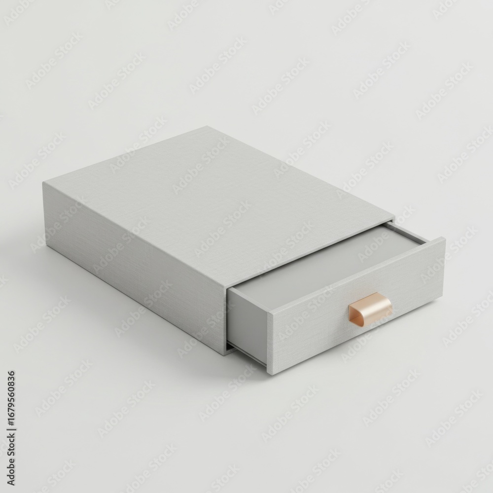 Poster modern gray storage box drawer with metal handle on clean background