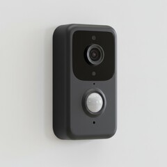 Fototapeta premium Dark Security Camera with Motion Detector Affixed to a Light Wall