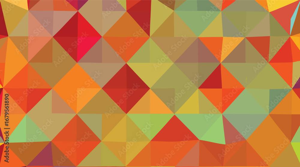 Poster vibrant geometric polygonal pattern in warm autumn colors abstract background.