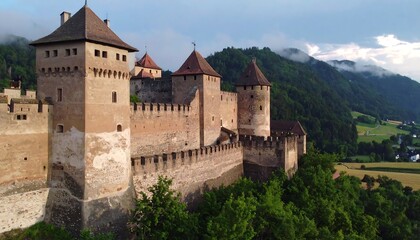 Medieval castle overlooking valley