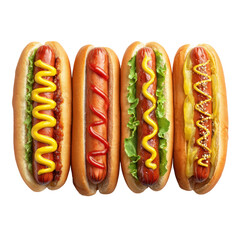 delicious hot dogs with vibrant ketchup and mustard toppings, isolated on transparent background