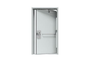 Commercial Metal Fire Door with Panic Bar on Transparent Background
