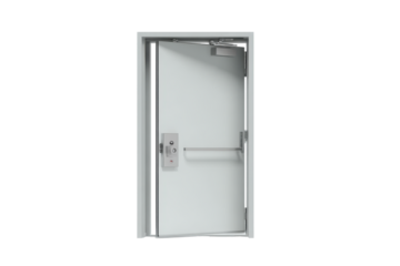 Commercial Metal Fire Door with Panic Bar on Transparent Background