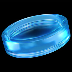 3D vector holographic glass circle coin blue effect, realistic transparent iridescent crystal, game token, casino chip