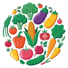 Colorful Variety of Fresh Vegetables in a Circular Arrangement for Healthy Eating and Lifestyle Choices