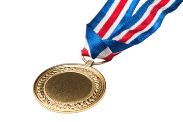 Gold Medal on Red White Blue Ribbon, Transparent Background