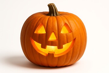 Fototapeta premium A classic jack o lantern grinning brightly with an inner glow on a white background