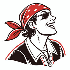 Vector art of cartoon biker pirate woman with eye patch and bandana