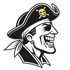 Vector art of pirate captain with eye patch and skull hat
